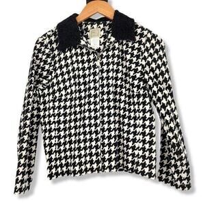 Vintage 90s Y2K Pine Cove Women's Fuzzy Collar Houndstooth Zip Up Jacket Size 6
